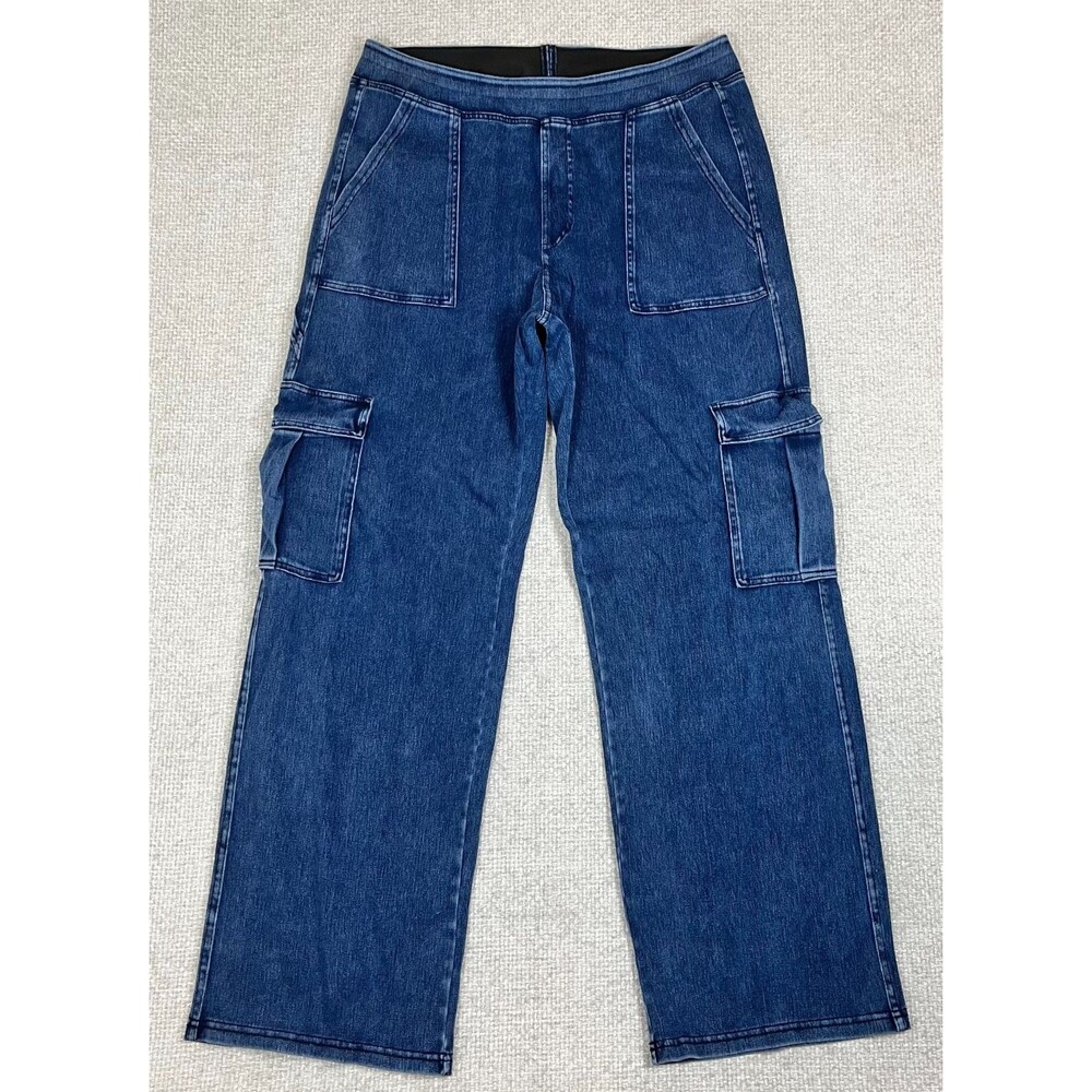 Halara Flex Denim Cargo Jeans Jeggings Women's XL Blue Wide Leg Pants Stretch